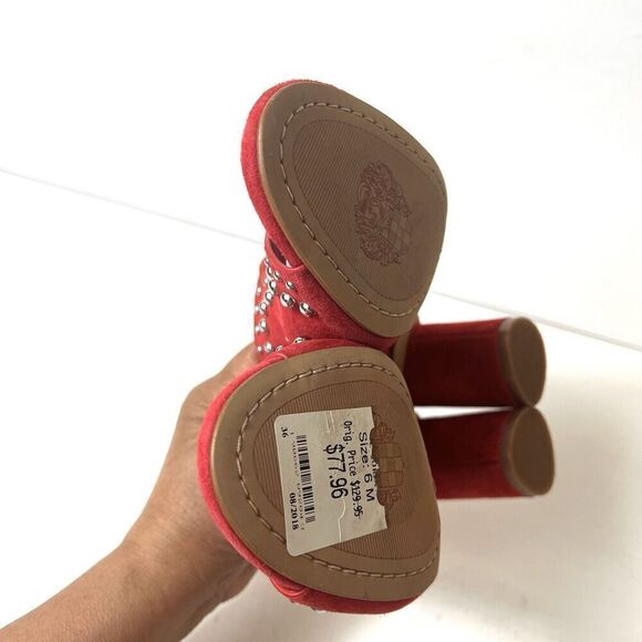 Vince Camuto Red Heeled Sandals Womens 6M Red Suede Studded Slip On Open Toe New - Picture 7 of 12
